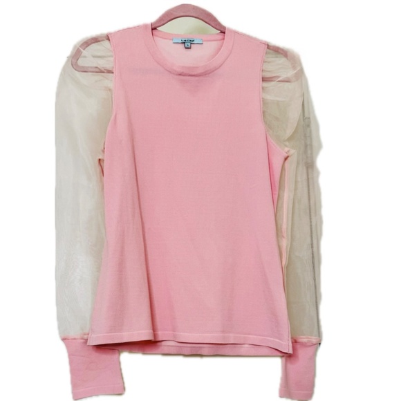 La Cite for Boston Proper Organza Dramatic Sleeve Sweater Baby Pink Size Small - Picture 2 of 4